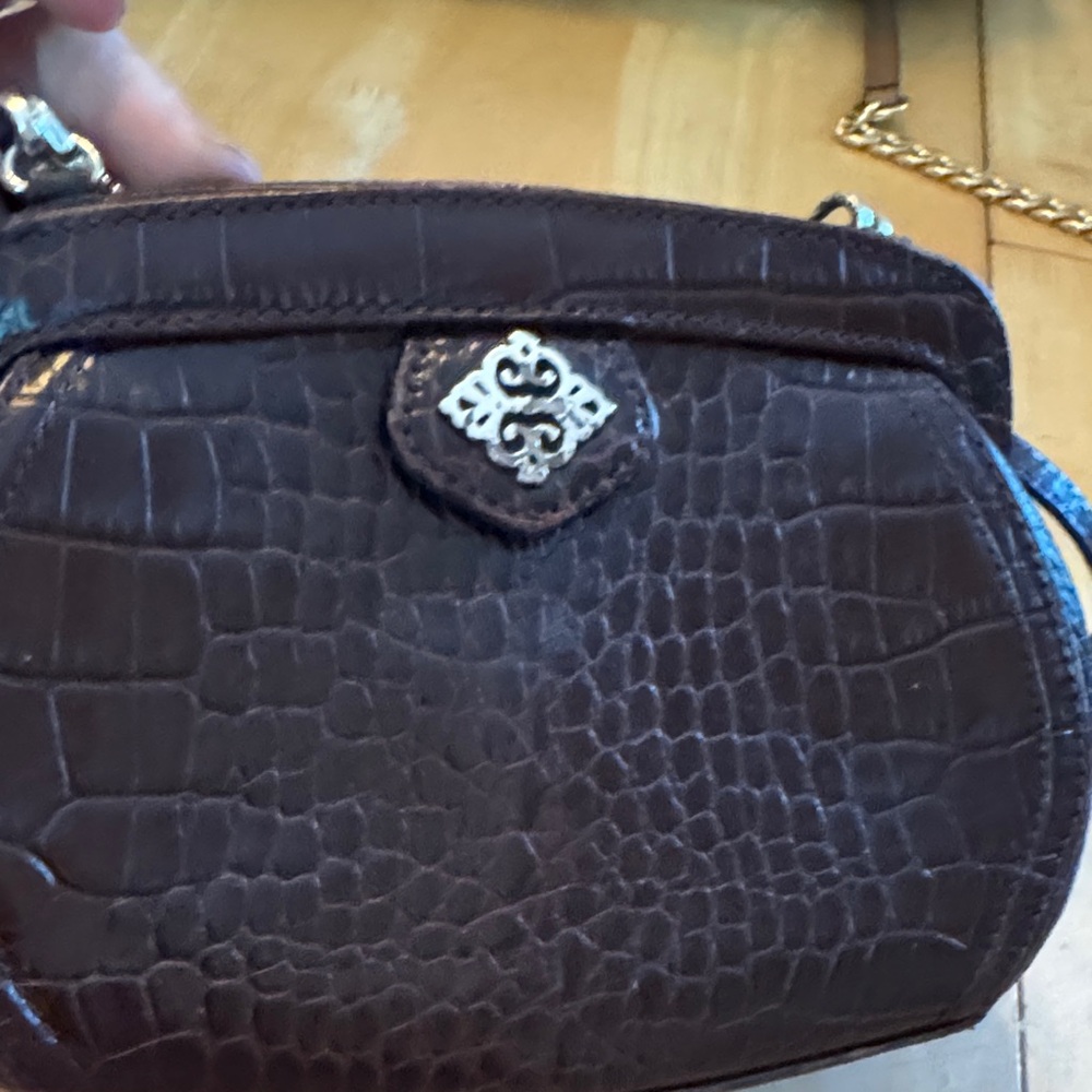 Brighton Mini Embossed Leather Bag in Dark Brown Purse Crossbody Handbag - Picture 2 of 9